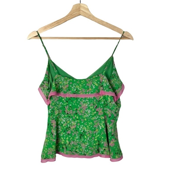 BCBGMaxAzria Lime Green & Pink Y2K Silk Ruffle Cami Tank Top S - Picture 2 of 6
